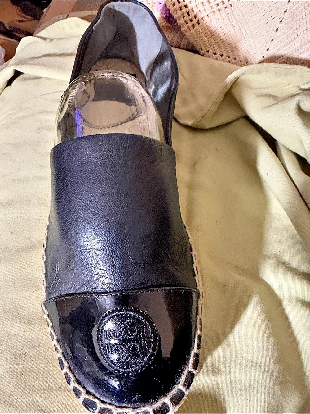 Tory Burch Cap-Toe Espadrille Black Leather Espadrilles